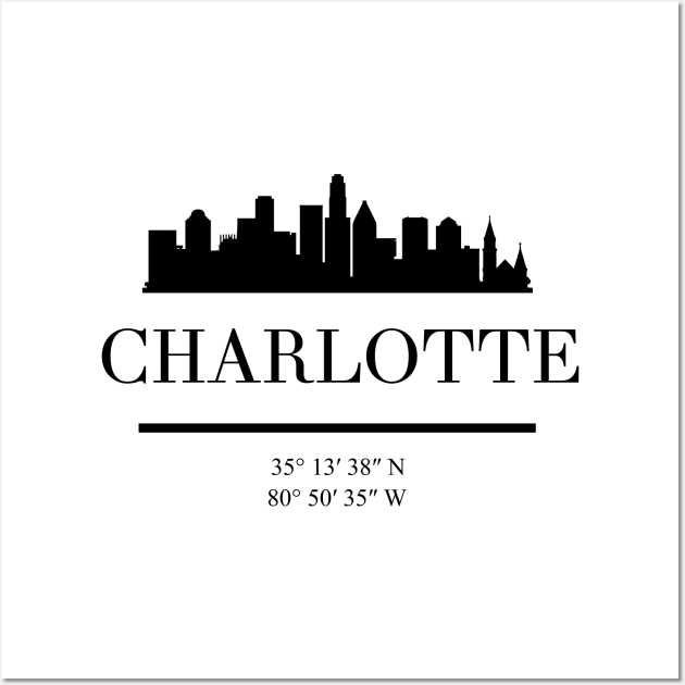 CHARLOTTE NORTH CAROLINA BLACK SILHOUETTE SKYLINE ART Wall Art by deificusArt